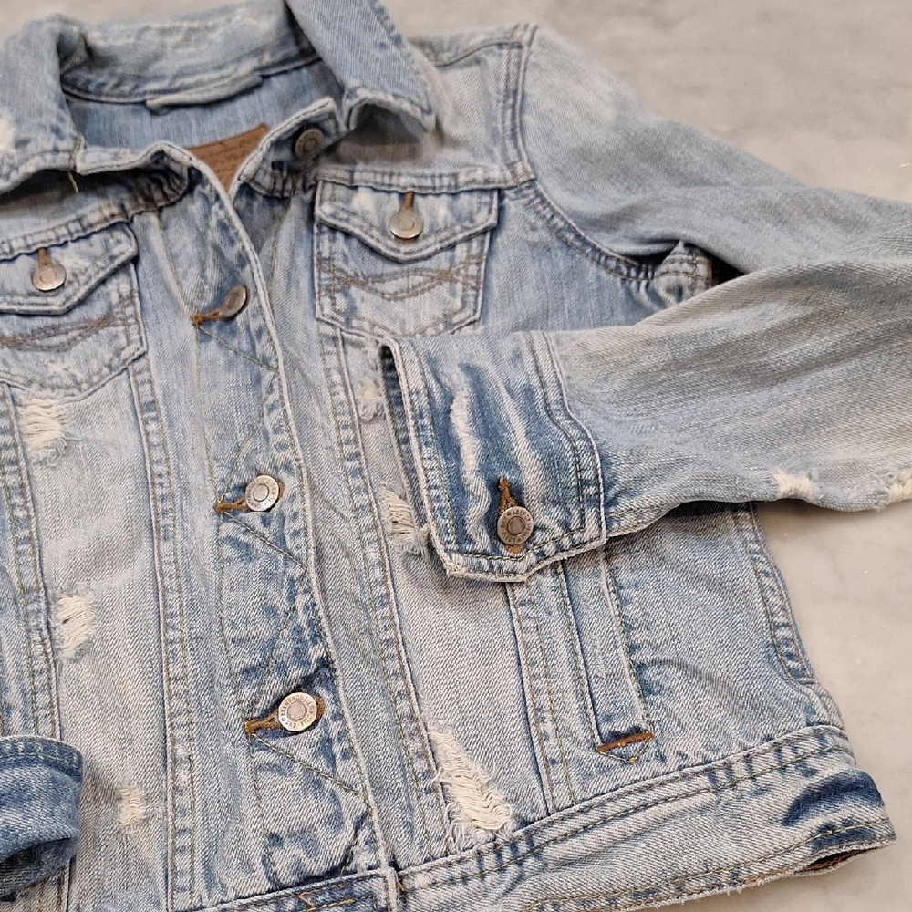Vintage Y2K Abercrombie Jacket Sz Jr M=Wom Sm Distressed Cropped Lt Wash Rocker